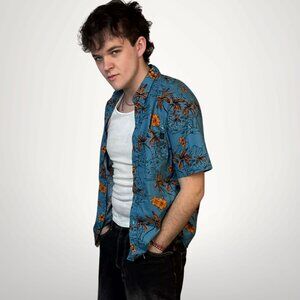 Ripzone Tropical Palm Print Shirt 🌴 Blue Orange Button-Up M